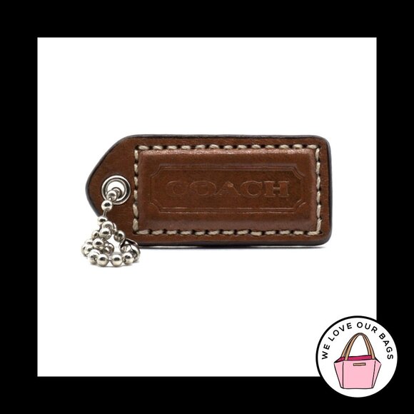 2" Y2K VINTAGE COACH Acorn Brown White Leather Fob Bag Charm Keychain Hang Tag - Picture 1 of 2